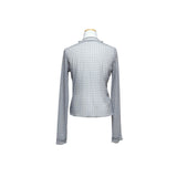 (3color) Wave Half-Neck Check Sheer Tee