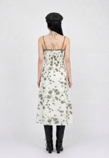 OLIVE PETAL TIE HALTER SLIT DRESS
