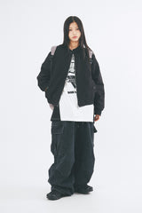 Balloon cargo knee pintuck banding denim pants