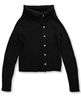 High Neck Side Button Cardigan_Black