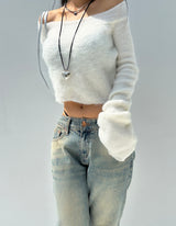 (HIGHLY RECOMMENDED!) MARSHMALLOW SOFT-FIT OFF-SHOULDER ANGORA RABBIT LONG-SLEEVE KNIT