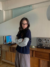[BAONHAUS] Crein Stripe Color Matching Layered Long Sleeve Tee
