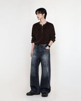(M's) Velour Henley Neck Long Sleeve