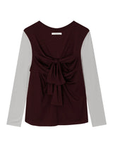 バック リボン ティーシャツ(GREY BURGUNDY)
