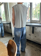 [Unisex] Real stitch semi wide denim pants