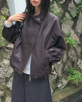 Dumb High-Neck Panel Pocket String Leather Jacket