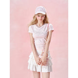 [GirlyFancyClub] Exquisite Small Rhinestone Letter Summer Square Neck T-shirt