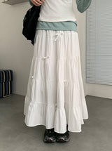 Zahini Ribbon Shirring Banding Long Skirt