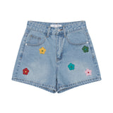 フラワーエンブロイダリーライトブルーデニムショーツ code 18201