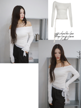off-shoulder lace strap long-sleeve t-shirt
