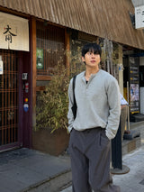 フィットヘンリーネックロングスリーブTシャツ