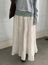Zahini Ribbon Shirring Banding Long Skirt