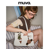 muva. 本革 折りたたみサイド 大容量 レトロ トートバッグ