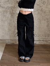 Lace nylon pocket strap cargo pants