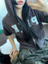 HEART🎀💕🧸BABY SEMI CROPPED T SHIRT HOODIE ZIP UP JUMPER🧸🖤🤍3COLOR
