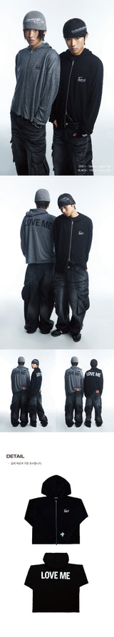 LOVE ME スリーブフーディージップアップ BLACK