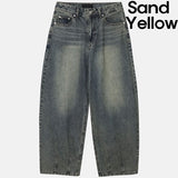 Shell washing wide balloon denim pants