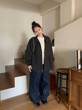 [unisex] Kidu Pintuck Raw Denim Wide Pants