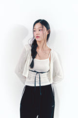 Knit Ribbon Shirring Top Set Ivory