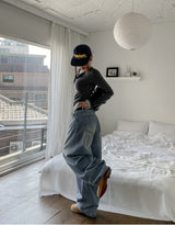 スモークウォッシュストライプデニムパンツ