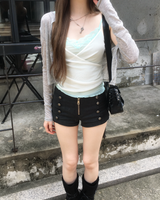 レースレイヤードメッシュトップス