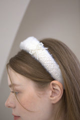 Ribbon Pearl Fur Hairband Ivory