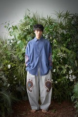 ペイズリー柄デニムプリーツシャツ (Blue)