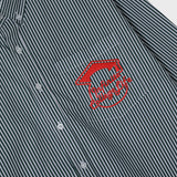 インフィニットカレッジロゴワンポケットストライプシャツ / グリーン-ホワイト [Unisex]