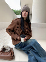 Suede lace-up no-collar jacket