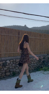 brown ethnic sleeveless skirt two-piece