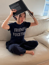 フレンズトゥギャザーパッチワークTシャツ - Navy (Fit Type)