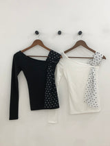 Dot Scarf Off-Shoulder T