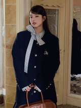 Renee Navy No Collar Round Half Coat