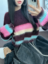 STRIPE CROPPED ANGORA KNIT 🩷🤎🩵🩶2COLOR