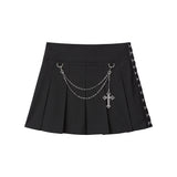 クロスチェーンプリーツスカート - ブラック
