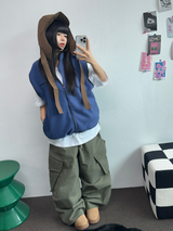 フリースレイヤードベストジップアップ💚💙🖤🧡4COLOR