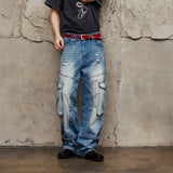 ウォッシュ加工カーゴデニムディテールパンツ