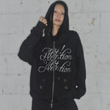 ATTENTION EYELET HOODED ZIP-UP (BLACK) F25ZA010