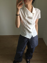 Unbalanced draping blouse (2color)