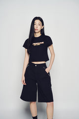 25SS ジッパーディテールデニムショートパンツ ブラック