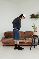 Washed denim shorts/dark-blue