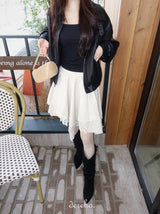 Deep cotton lace unbalanced midi skirt