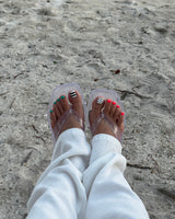 linen white low bootcut jeans