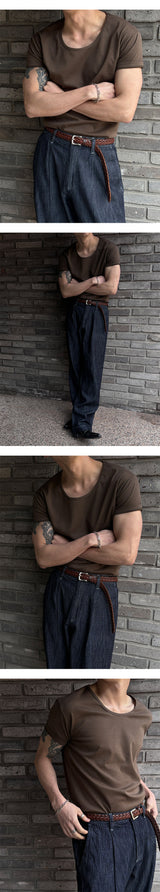 [MUSCLE FIT] U neck muscle half-shirts(8color)