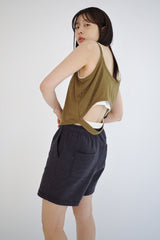 Linen blend Cutout top, Brown