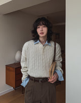 ルービンケーブルヘンリーネックニット