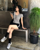 [BELLIDE MADE] バブル, Uネックセミクロップド半袖Tシャツ