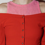 Button off crop cardigan set Red