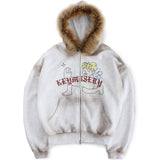 Vintage Spray Fur Angel Hood Zip-up (Lightgray)
