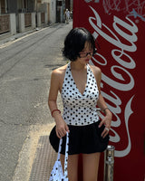Ribbon Polka Dot Halterneck Sleeveless